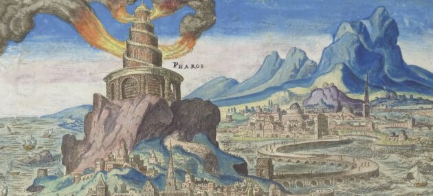 Fyrtårnet ved Alexandria på en afbildning fra 1572. Rijksmuseum, Amsterdam Fyrtårnet ved Alexandria på en afbildning fra 1572. Rijksmuseum, Amsterdam