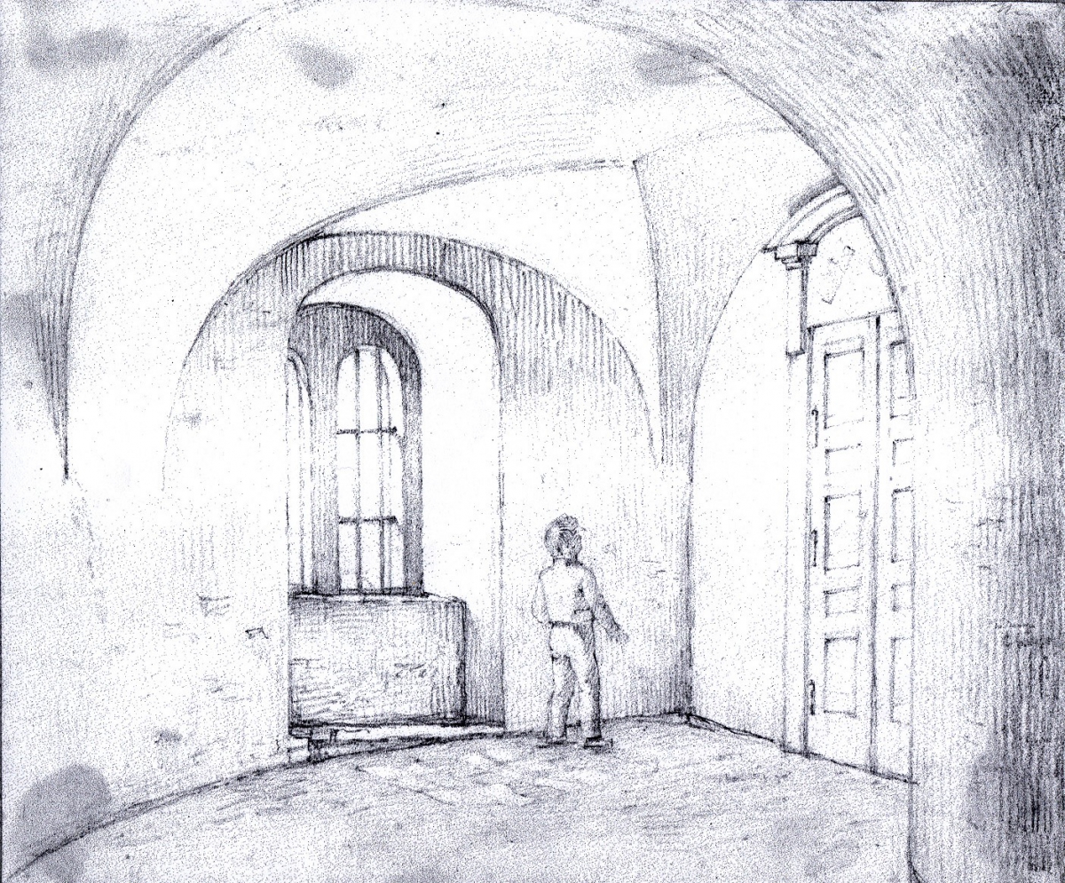 Sneglegangen med dobbeltdøren omkring 1840 Sneglegangen med dobbeltdøren omkring 1840