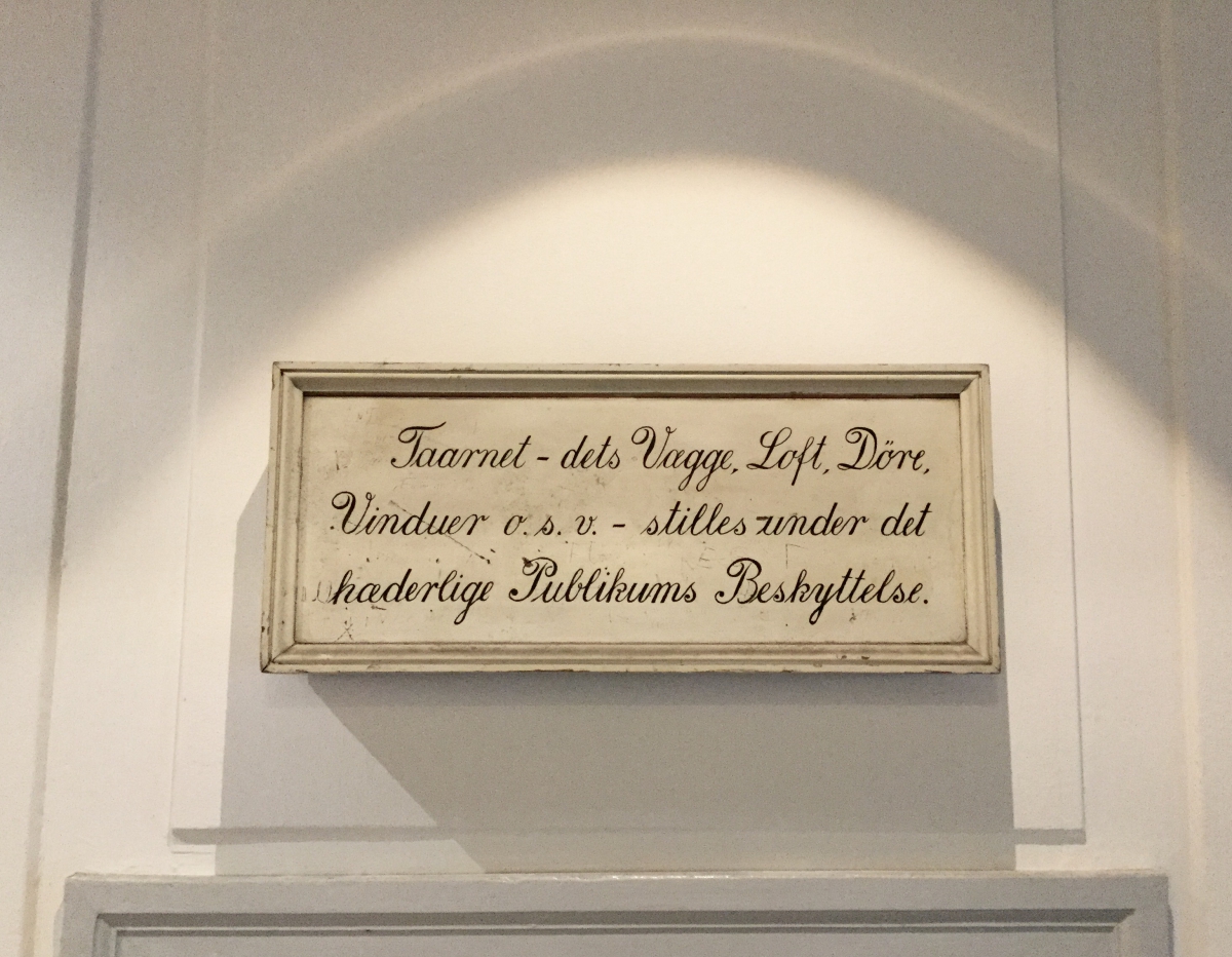 Old sign saying that the honest visitors are responsible for protecting the Round Tower’s walls, ceiling, doors and windows Old sign saying that the honest visitors are responsible for protecting the Round Tower's walls, ceiling, doors and windows