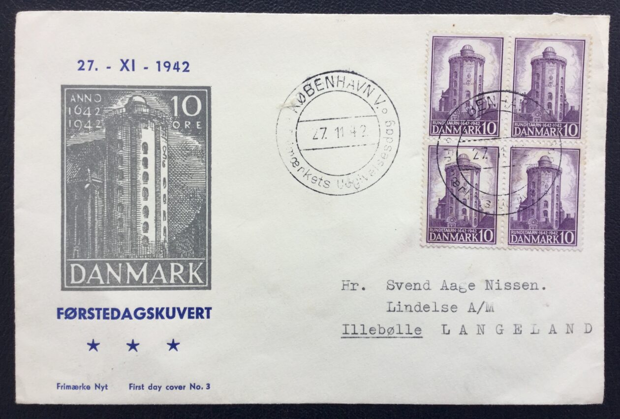 First day cover with block of four from 1942 First day cover with block of four from 1942