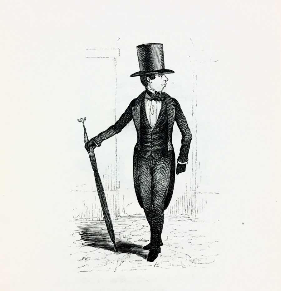P.C. Klaestrups tegning fra 1854 af en ung konfirmand i stiveste puds