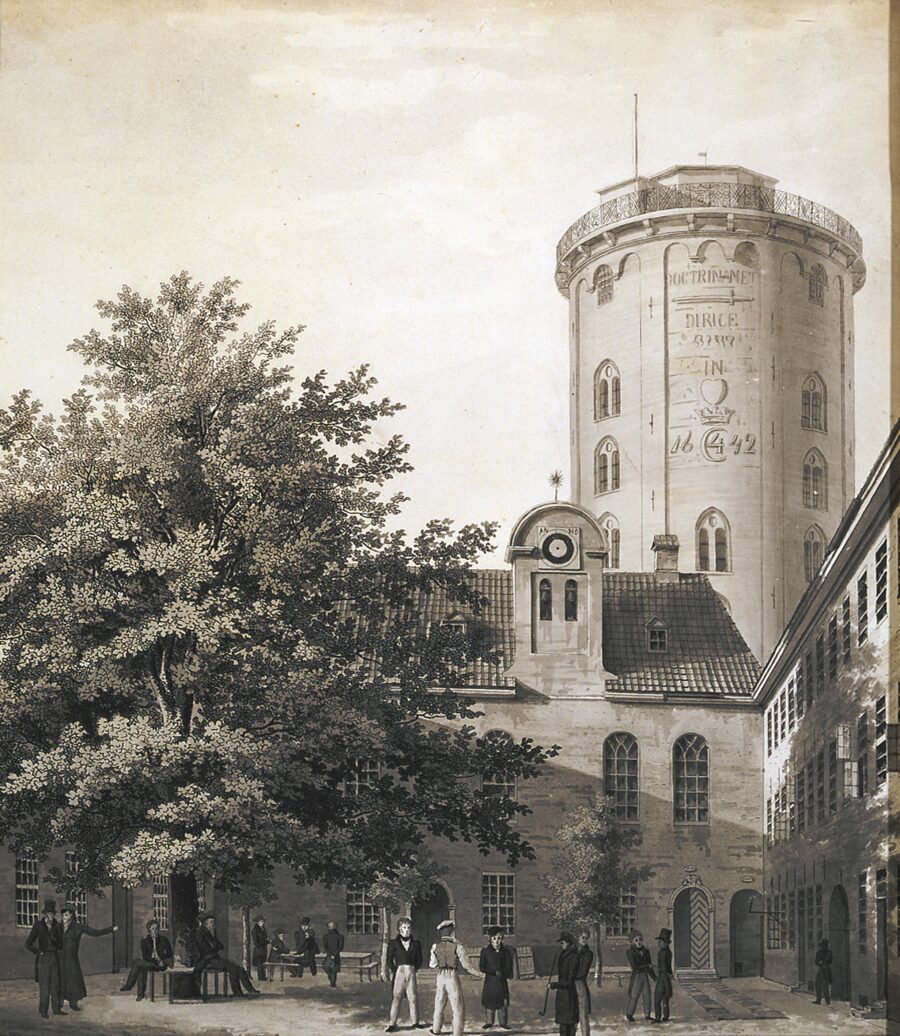 Regensen og Rundetaarn tegnet af C.F. Christensen omkring 1830. Københavns Museum